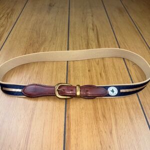 YRI Designs Evans Scholars Par Club Belt Mens 38 Tan Canvas Leather Brass Buckle